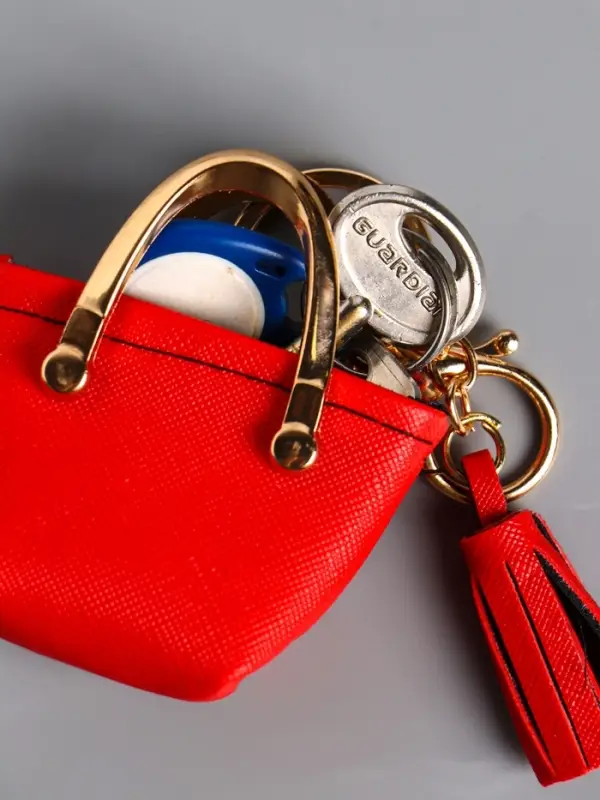 Брелок кожзам с карабином, с кистью "Сумка тоут" красная 6,5х3х7 см