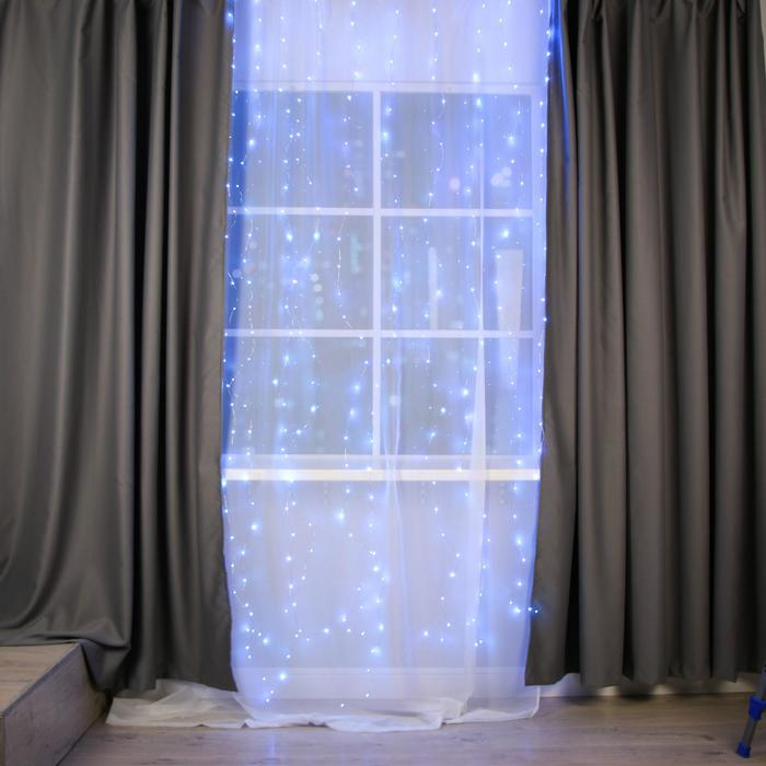 Гирлянда &laquo;Занавес&raquo; 2.8 &times; 3 м роса на крючках, с пультом, IP20, серебристая нить, 300 LED, свечение синее, 8 режимов, USB