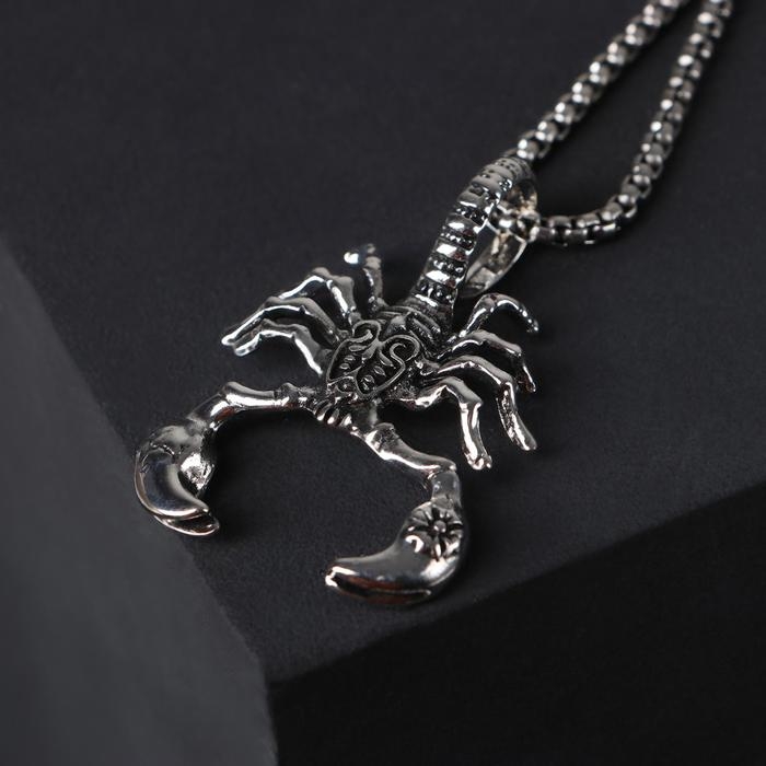 Кулон-амулет &laquo;Помпеи&raquo; скорпион, цвет чернёное серебро, 70 см