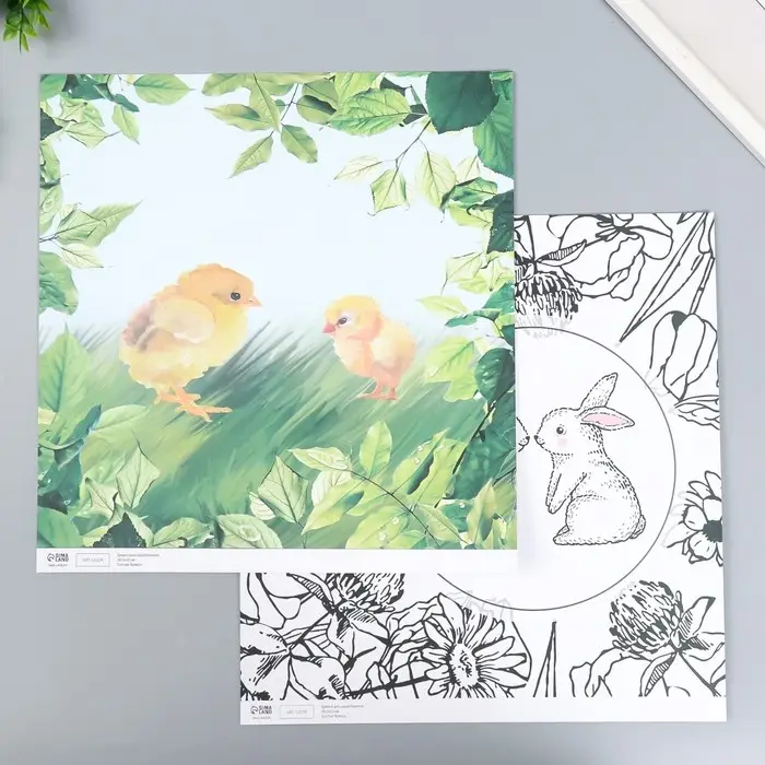 Бумага для скрапбукинга двусторонняя "Зайчики и цыплёнок" плотность 180 гр 30,5х32 см