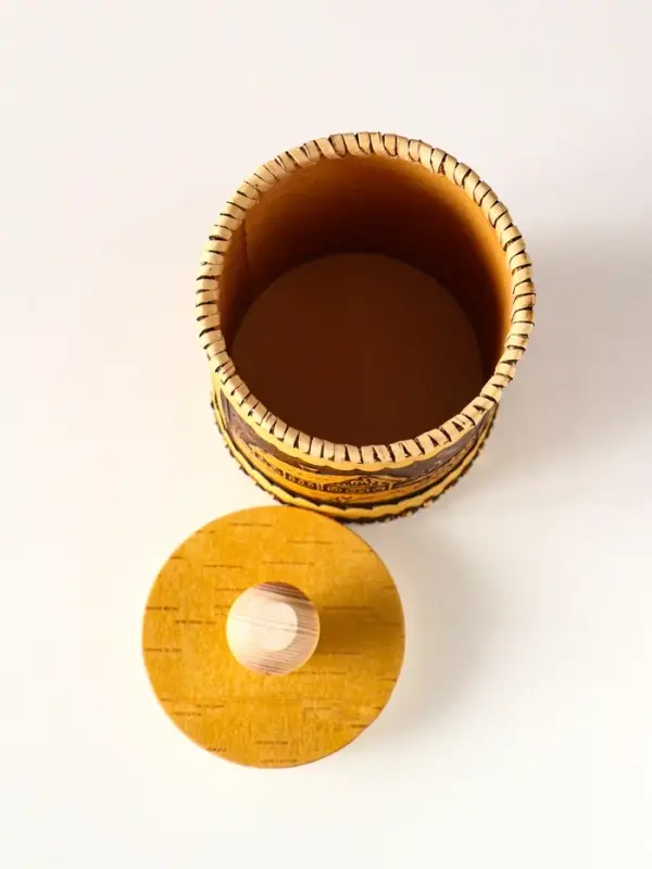 Туес шитый "Домики", D8смхH(с хватком)14см, береста