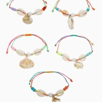 Браслет на нити &laquo;Ракушка&raquo; ассорти (неделимая фасовка 12 шт., цена за шт.), цветной в золоте