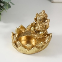 Подсвечник полистоун на 1 свечу "Ганеша в лотосе" золото 9х8,2х7 см