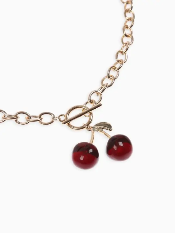 Кулон-цепь крупная "Вишня", цвет красный в золоте 40+удл