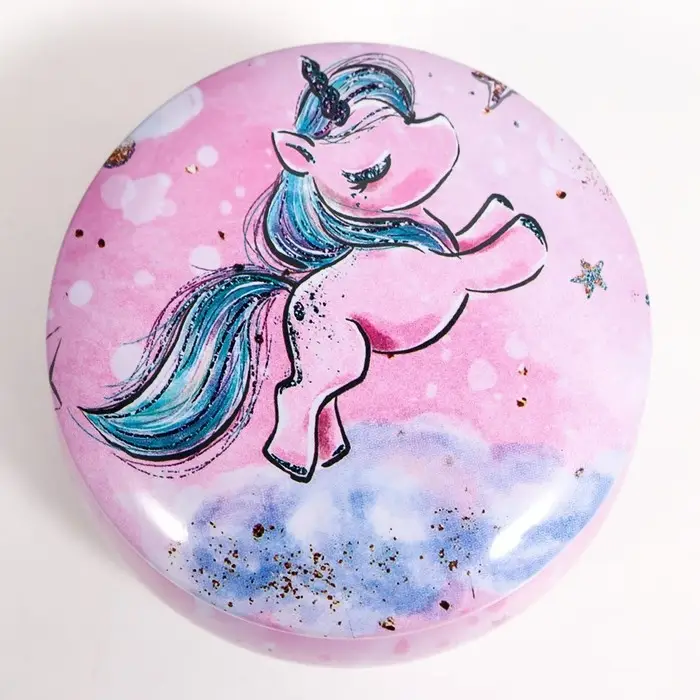 Шкатулка металл круглая "Единорожек" МИКС 5х6,5х6,5 см