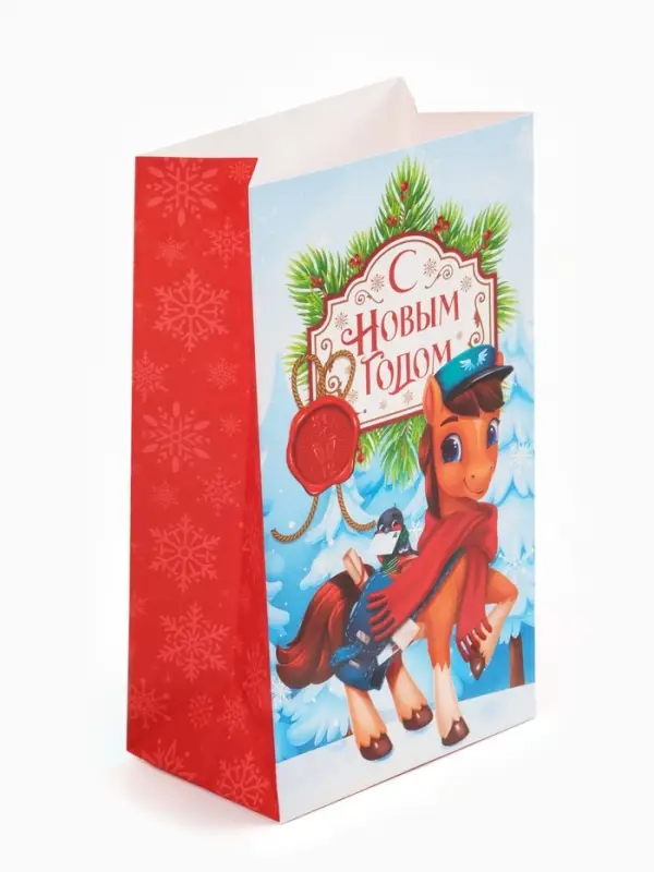 Пакет без ручек  &laquo;С Новым годом&raquo;, конь,  10 &times; 19,5 &times; 7 см