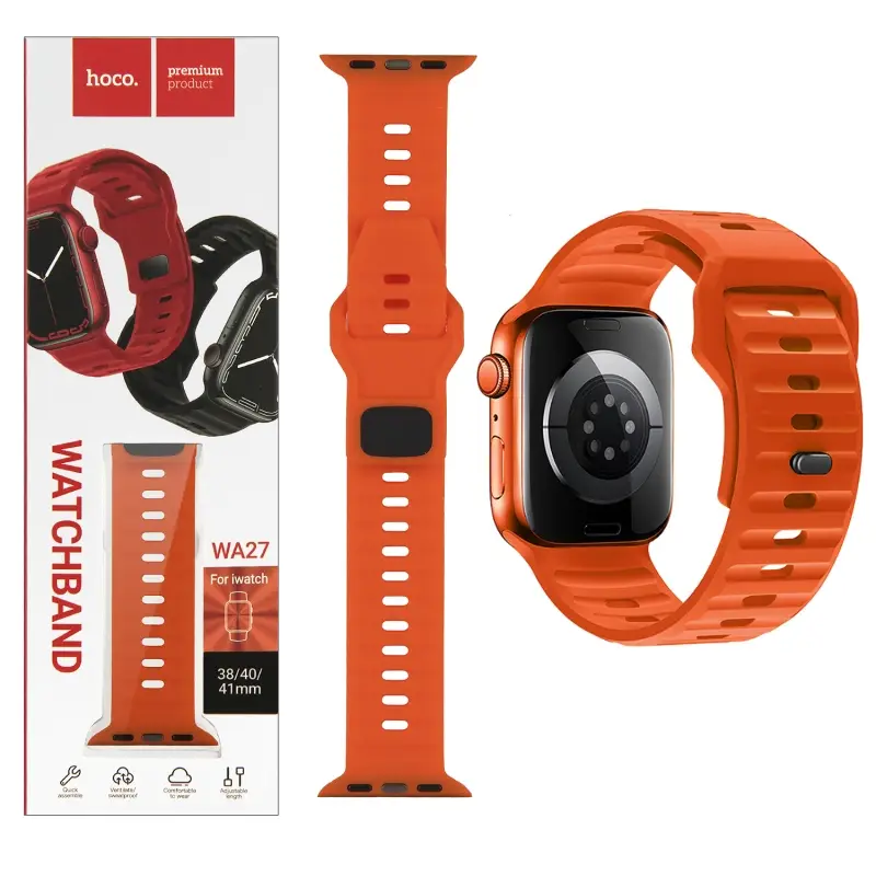 Ремешок для Apl watch 38/40/41mm WA27 stepped pattern solid color silicone strap Orange HOCO