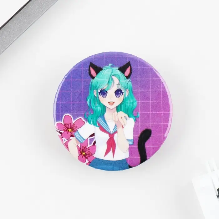 Значок закатной аниме &laquo;Девушка с ушками&raquo;, d=3.8 см