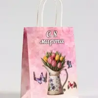 Пакет подарочный крафт, &laquo;С Женским Днём&raquo; 15&times;8&times;21 см