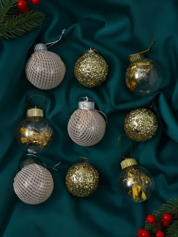 Набор шаров пластик d-6 см, 9 шт "Капризы зимы" золото