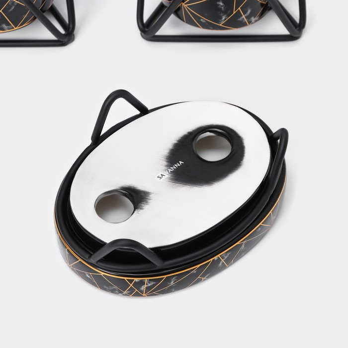 Набор для ванной комнаты SAVANNA &laquo;Геометрика&raquo;, 3 предмета (мыльница, дозатор для мыла 290 мл, стакан), цвет чёрный