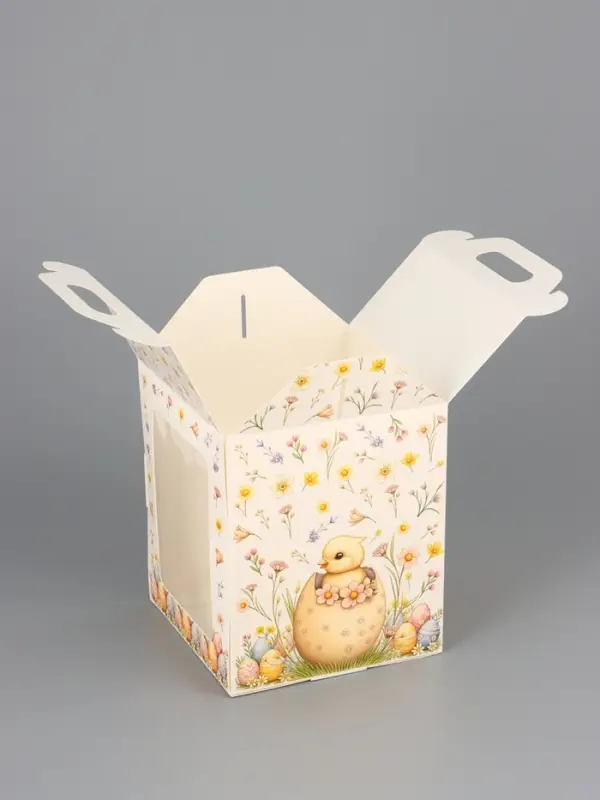 Коробка подарочная пасхальная с окном, с фронтальной загрузкой &laquo;Кролик в корзинке&raquo; 15&times;15&times;18 см