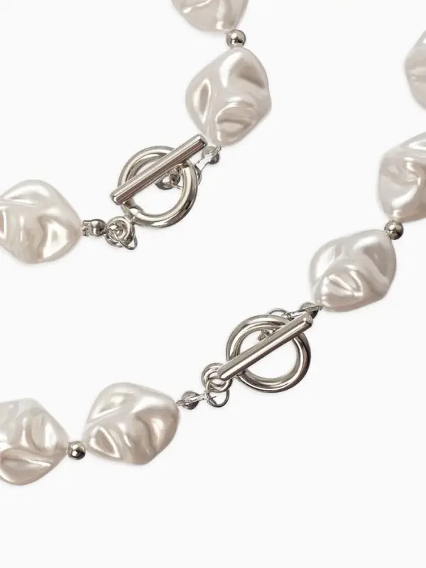 Набор 2 пред-та: бусы,браслет "Жемчуг барочный", ромб. 40/18см, цвет белый в серебре