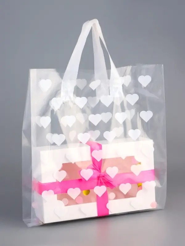 Пакет полиэтиленовый с боковой складкой и петлевой ручкой, &laquo;Сердечки&raquo;, 30&times;37+10 см &plusmn; 5% 60 мкм