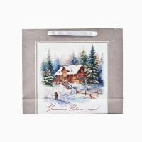 Пакет подарочный новогодний крафтовый вертикальный &laquo;Зимний лес&raquo;, M 26 х 30 х 9 см 9564906 , Новый год