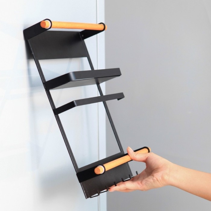 Держатель для кухонных принадлежностей на магните Доляна, 6 крючков, 4 направляющих, 34&times;24,5&times;34 см, цвет коричневый