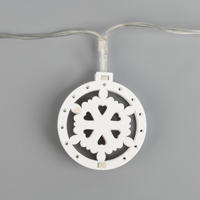 Гирлянда &laquo;Нить&raquo; 2 м с насадками &laquo;Снежинка&raquo;, IP20, прозрачная нить, 10 LED, батарейки AAх2 (нет в комплекте), свечение тёплое белое