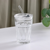 Стакан стеклянный с крышкой и трубочкой &laquo;Крона&raquo;, 400 мл