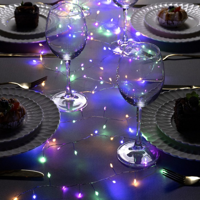 Гирлянда &laquo;Мишура&raquo; 5 м роса, IP20, серебристая нить, 200 LED, свечение мульти, 12 В