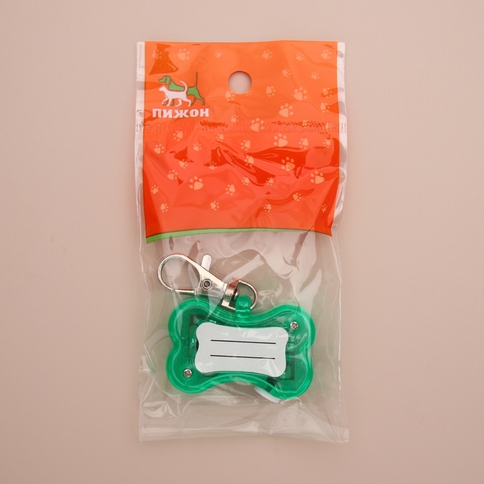 Маячок-адресник Косточка с наклейкой под записку 3 режима свечения, зелёный