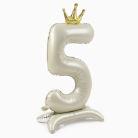 Шар фольгированный 42" &laquo;Цифра 5 с короной&raquo; на подставке, цвет взбитые сливки