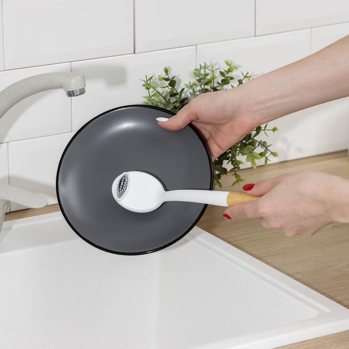 Щётка для посуды Доляна Meli, бамбуковая ручка, двухсторонняя, ворс TPR 1,8 см, 5&times;26,5 см