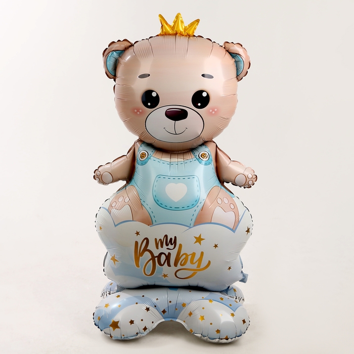 Шар фольгированный 62" &laquo;Мишка в короне &mdash; мальчик&raquo; на подставке, под воздух
