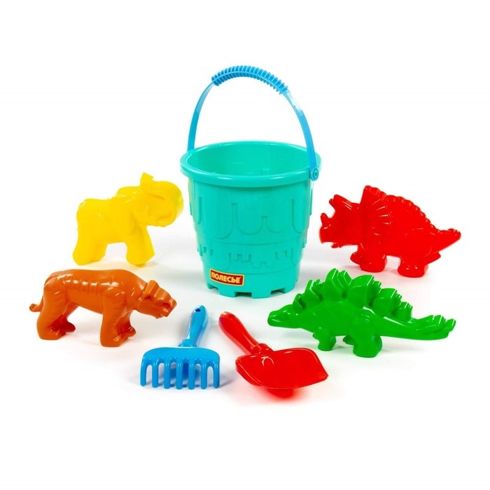 Набор для игры в песке №527: ведро-замок большое, лопатка №5, грабельки №5, формочки