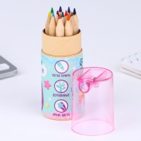 Набор цветных карандашей мини в тубусе &laquo;Котик&raquo;, 12 шт, с точилкой