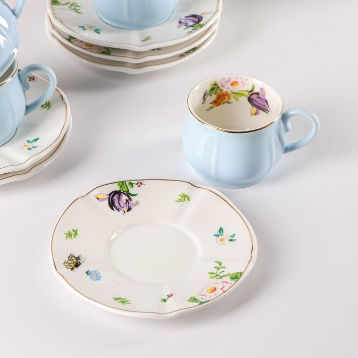 Сервиз керамический кофейный &laquo;Сирена&raquo;, 12 предметов: 6 чашек 100 мл, 6 блюдец d=12 см, цвет голубой