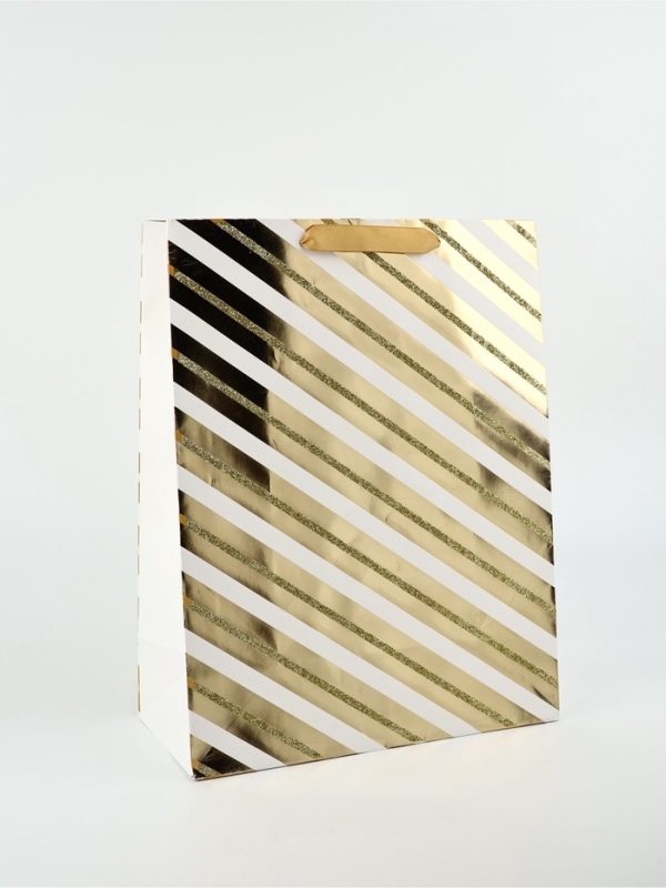 Пакет ламинированный &laquo;Золотые полосы&raquo;, тиснение, глиттер, 26 &times; 12 &times; 33,5 см