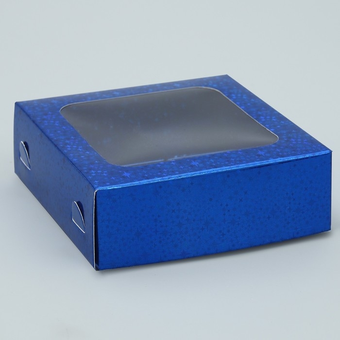 Коробка для конфет, кондитерская упаковка, 4 ячейки, &laquo;Синие звёздочки&raquo;, 10.5 х 10.5 х 3.5 см