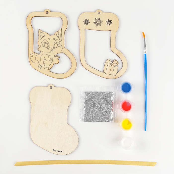 Ёлочная подвеска из дерева своими руками на новый год &laquo;Носок&raquo;, новогодний набор для творчества