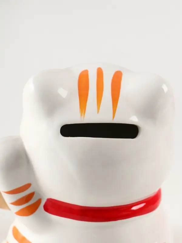 Копилка керамика "Манэки-нэко - иероглиф удача" оранж 7,2х8,3х10 см