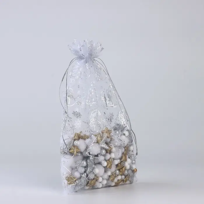 Мешочек подарочный &laquo;С Новым годом&raquo;, органза, серебристый, 20 х 30 см
