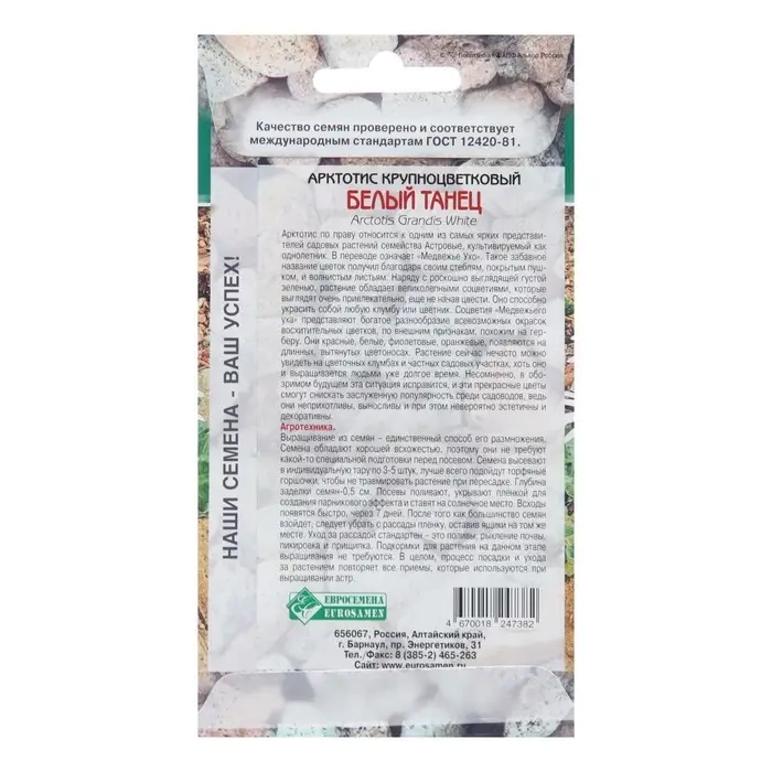 Семена цветов Арктотис крупноцветковый &laquo;Белый Танец&raquo;, многолетник, для альпийских горок, 10 шт.