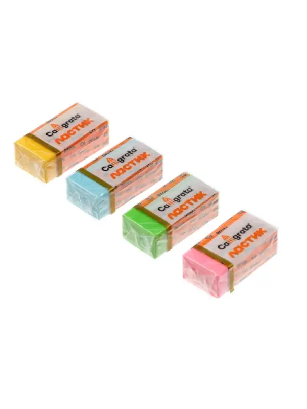 Набор 8 штук ластиков прямоугольных Пастельные МИКС, в бумажном держателе (штрихкод на штуке)