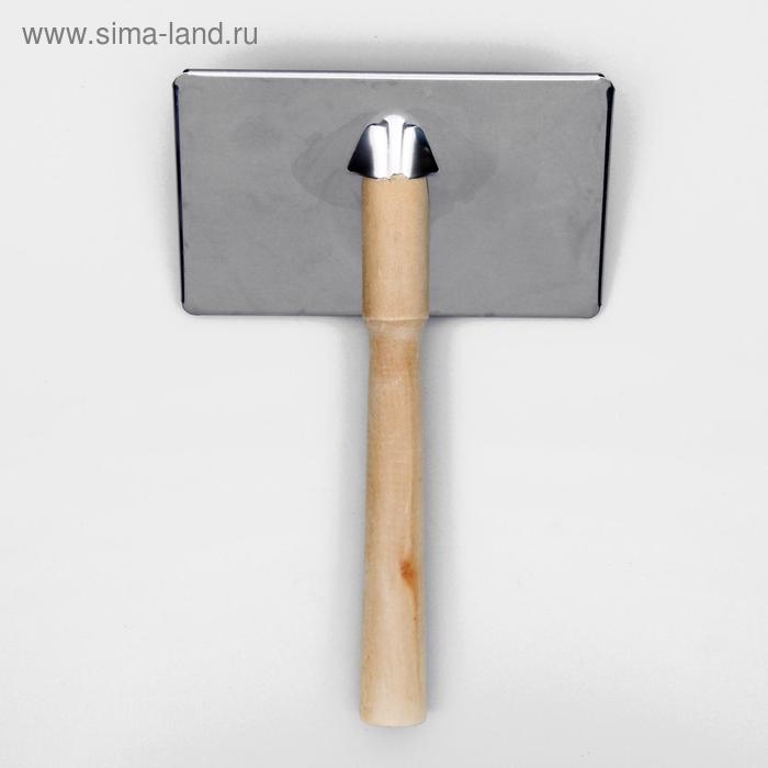 Пуходерка Wood большая широкая с каплями, 12 х 19 см, длинная деревянная ручка