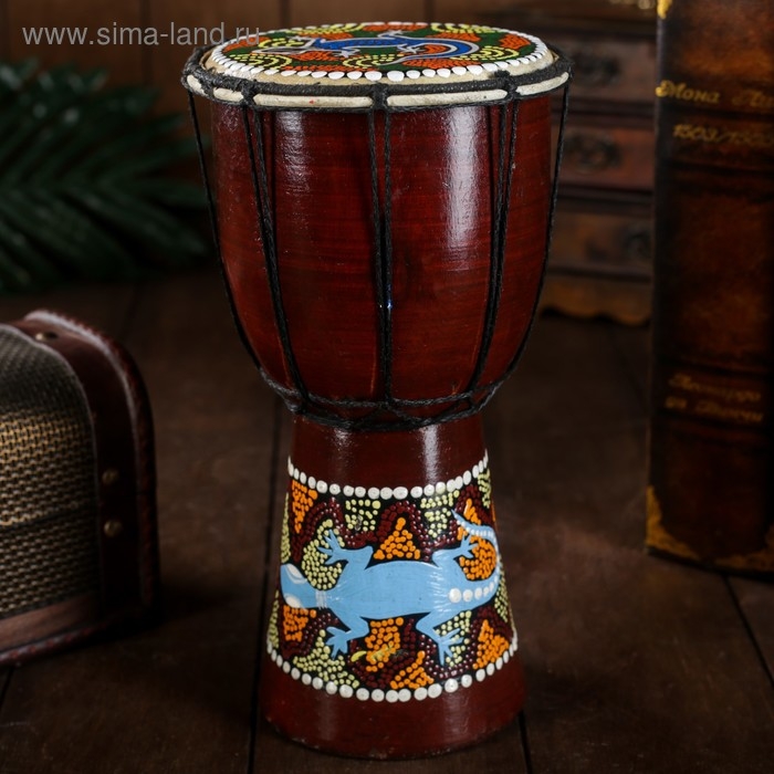 Сувенирный музыкальный инструмент "Барабан Джембе Разноцветный" 13x13x24 см, МИКС