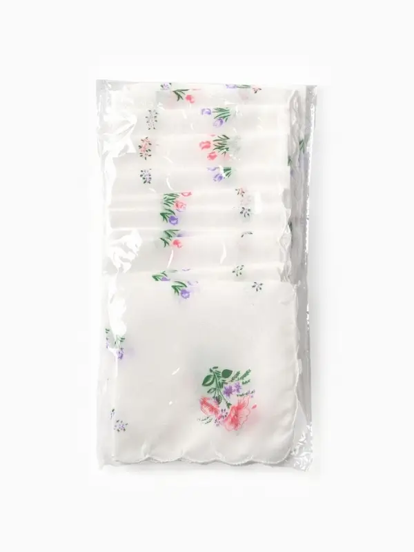 Платки носовые женские Экономь и Я "Полянка" 30*30 см, (набор 12 шт), рис. МИКС,100% пэ