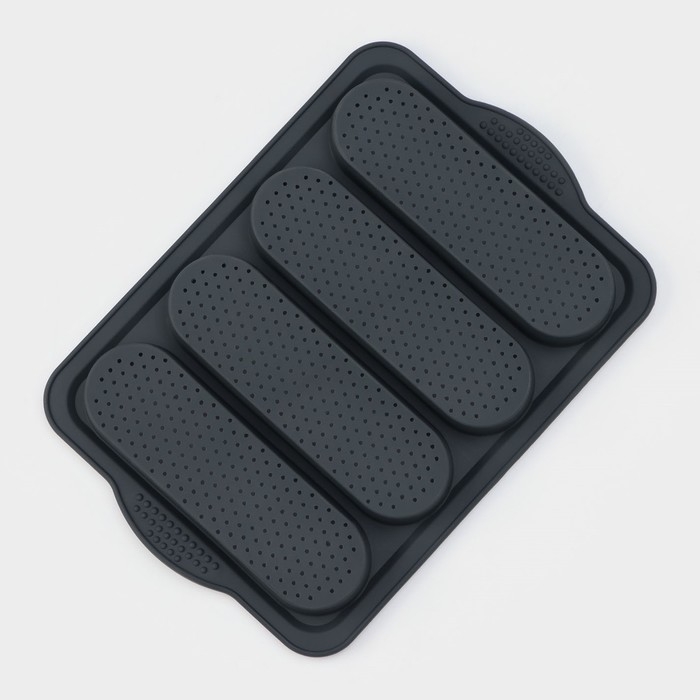 Форма для выпечки с перфорацией &laquo;Хлеб&raquo;, силикон, 34,5&times;23,5&times;2,5 см, 4 ячейки (20&times;6,2&times;2,4 см), цвет серый