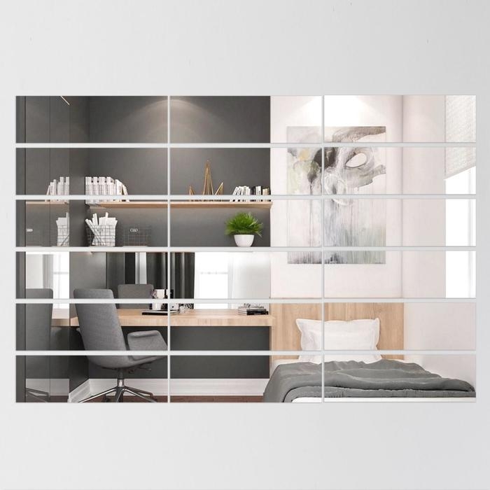 Наклейки интерьерные "Кирпичики", зеркальные, декор настенный, набор 18 шт, 15 х 5 см