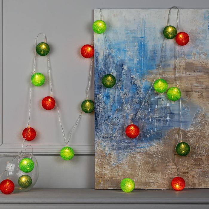 Гирлянда &laquo;Нить&raquo; 5 м с насадками &laquo;Клубки летние&raquo;, IP20, прозрачная нить, 20 LED, свечение тёплое белое, 220 В