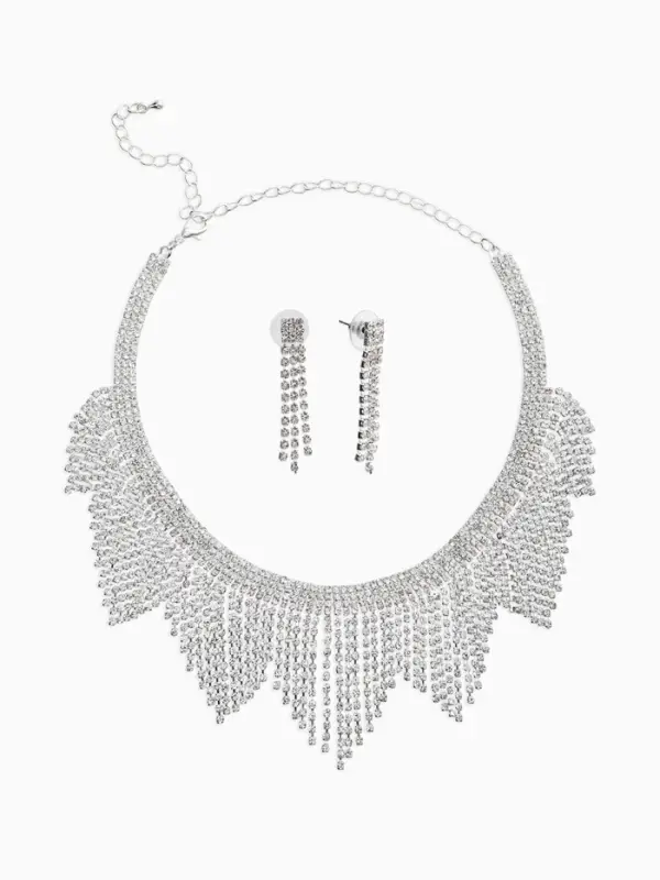Набор 2 предмета: серьги, колье со стразами &laquo;Лёд&raquo;, d=13.5 см, белый в серебре