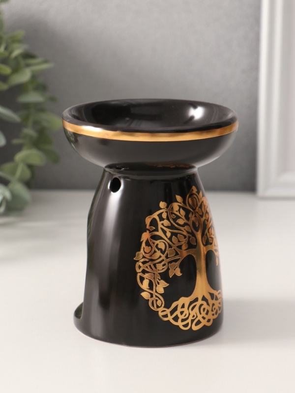 Аромалампа керамика "Древо жизни" чёрная с золотом 9,3х9,3х11,8 см