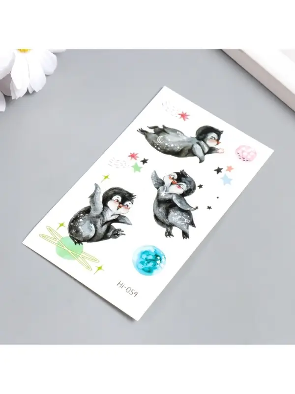 Переводная тату на тело цветная светящаяся &laquo;Енотик. Пингвины&raquo;, 6&times;10.5 см, МИКС