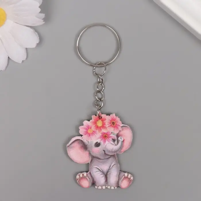 Брелок дерево "Слонёнок с цветным венком" 4,1х3,5х0,3 см