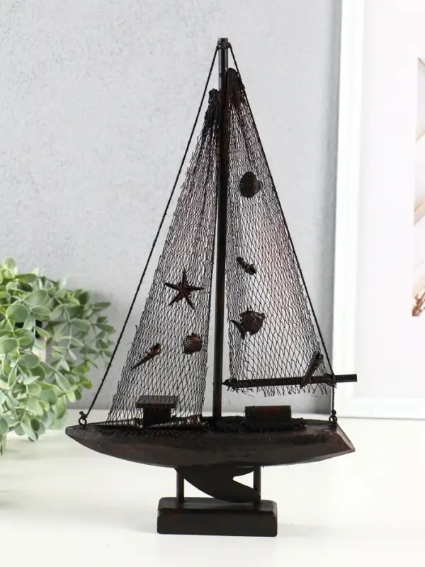 Корабль сувенирный на подставке "Парусник рыбацкий" красно-коричневый 21,5х6,5х37,5 см