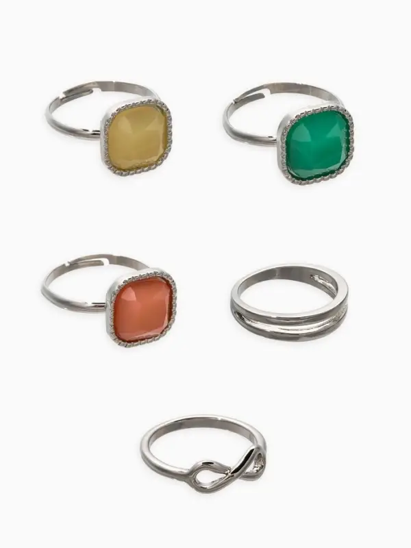 Набор колец 5 шт "Новый стиль" камни, размер МИКС, цветной в серебре