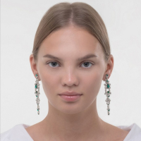 Клипсы &laquo;Ажур&raquo; капли с завитками, цвет бело-изумрудный в серебре